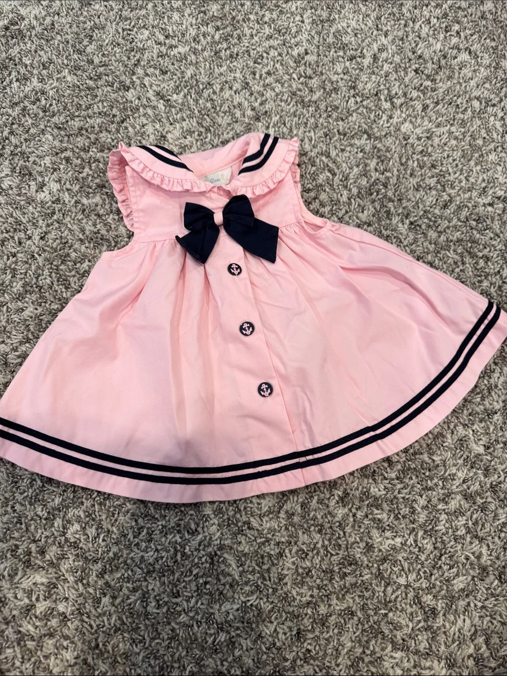 Classic Pink Sailor Dress with Navy Trim for Girls